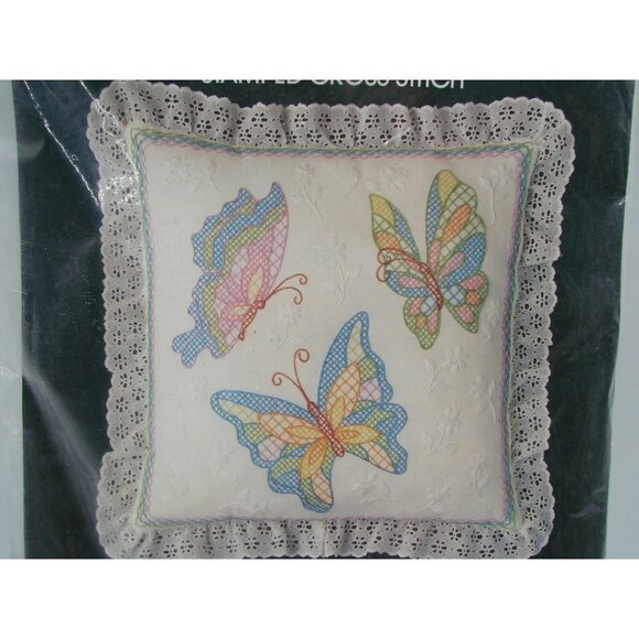 Golden Bee Quik-Cross Stamped Cross Stitch Butterflies Pillow Cover 20176 kit - Picture 1 of 7